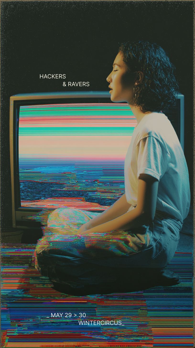 Hacker with CRT monitor, glitch aesthetic